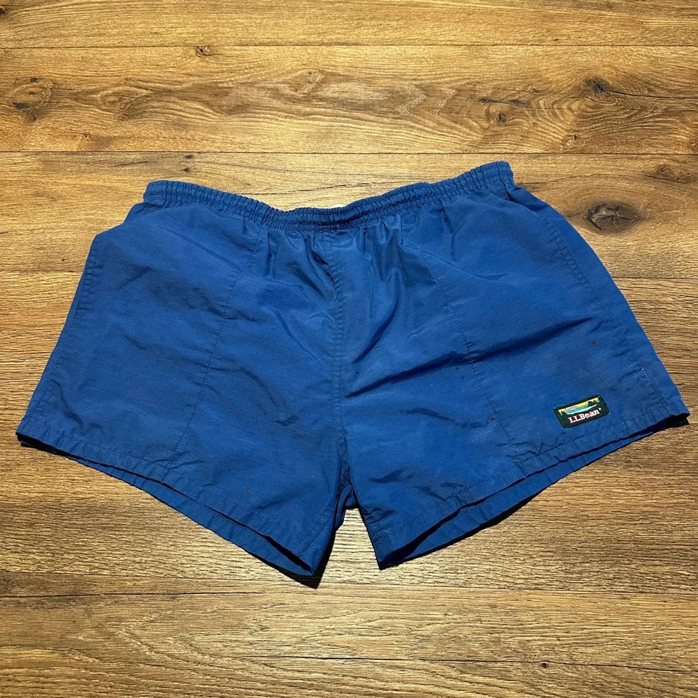 Vintage LL Bean Blue Nylon Swim Trunks Shorts Mens Medium Large ML Q183